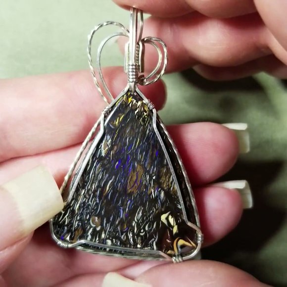 Silver Wire wrapped Australian Boulder Opal - Picture 11 of 12